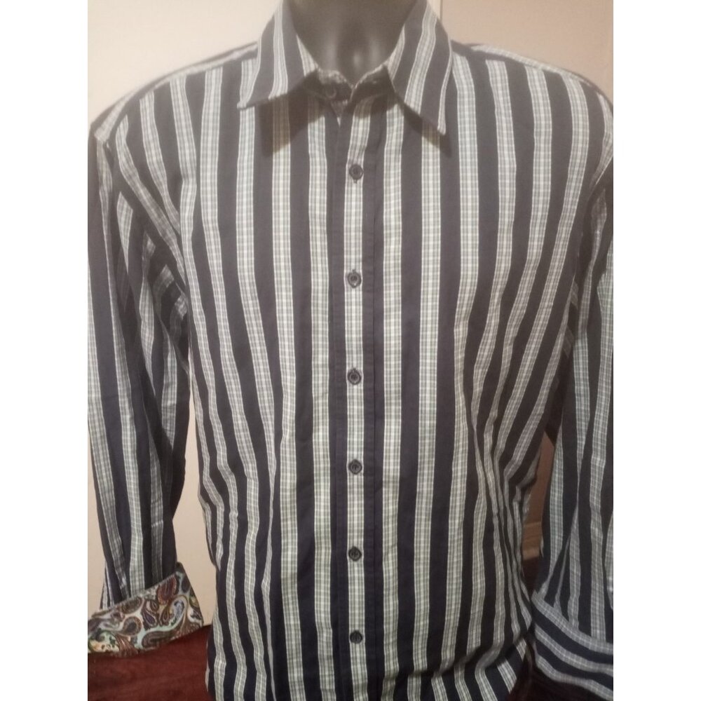 Robert Graham Black and White Striped Casual Button Down Shirt